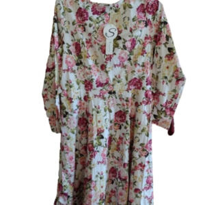 Sisjuly Women's Dress Floral Spring Long Sleeve Pink White Size XL NWT (Rox066)